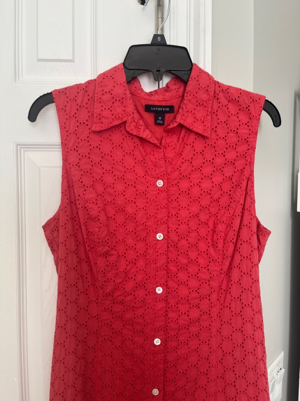 Lands' End Women's Coral Eyelet Button Down Dress